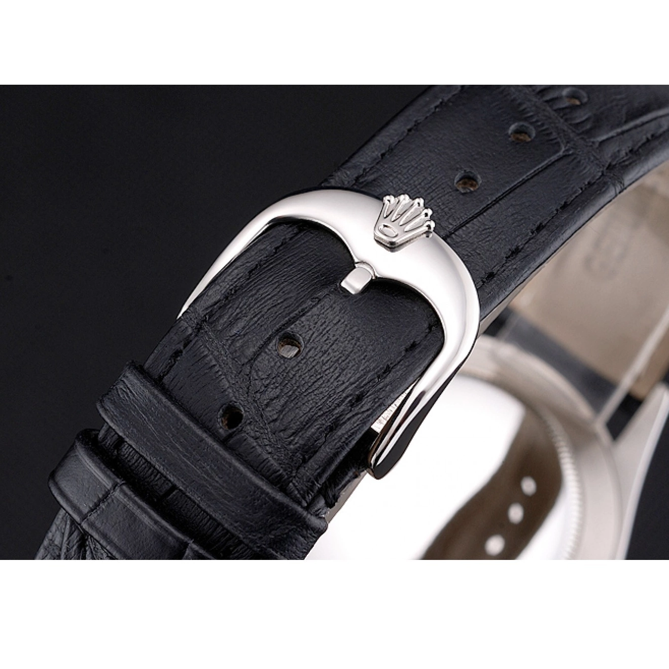 Good copy rolex watches Leather Case Datejust Stainless Dial Swiss Black White Strap Rolex Steel 0725